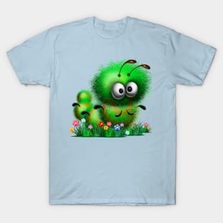 Fluffy Caterpillar Worm Bug Funny Cartoon Character T-Shirt